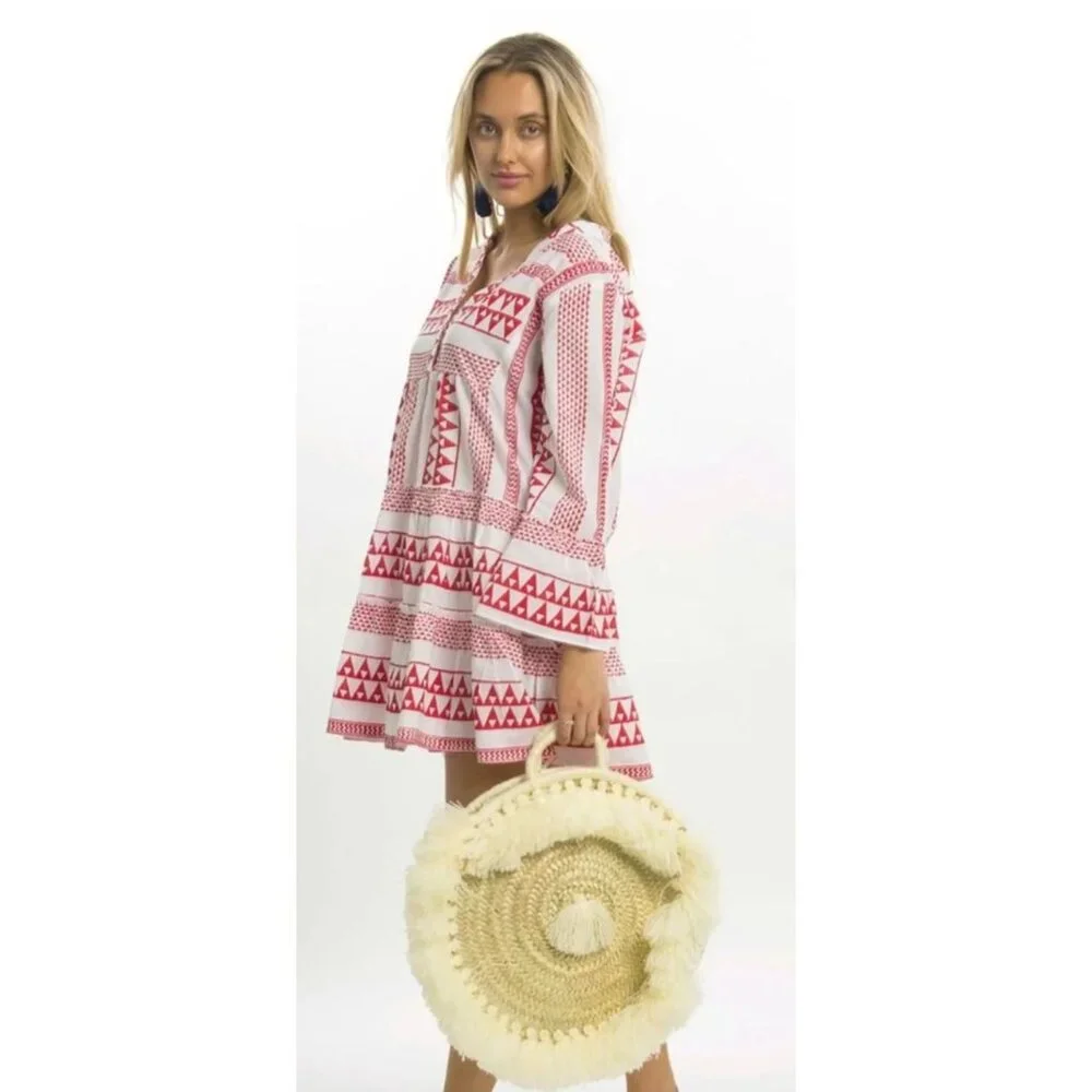Bindu Salma Boho Hippie Beach Vacation Casual Flared Sleeve Mini Dress Small - Picture 2 of 10
